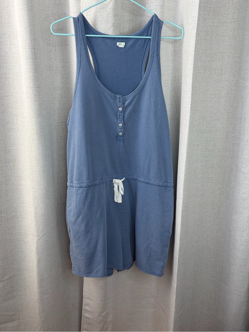 aerie Slate Blue Sleeveless Henley Romper Pajama